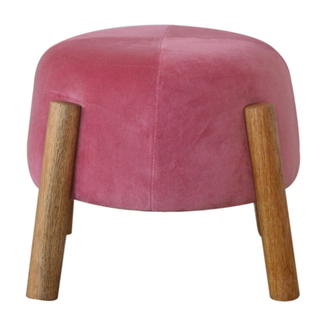 Pink Velvet Cone Footstool - Solid Mango Wood Accent Stool for Living Room - product view 4 showing handcrafted solid...