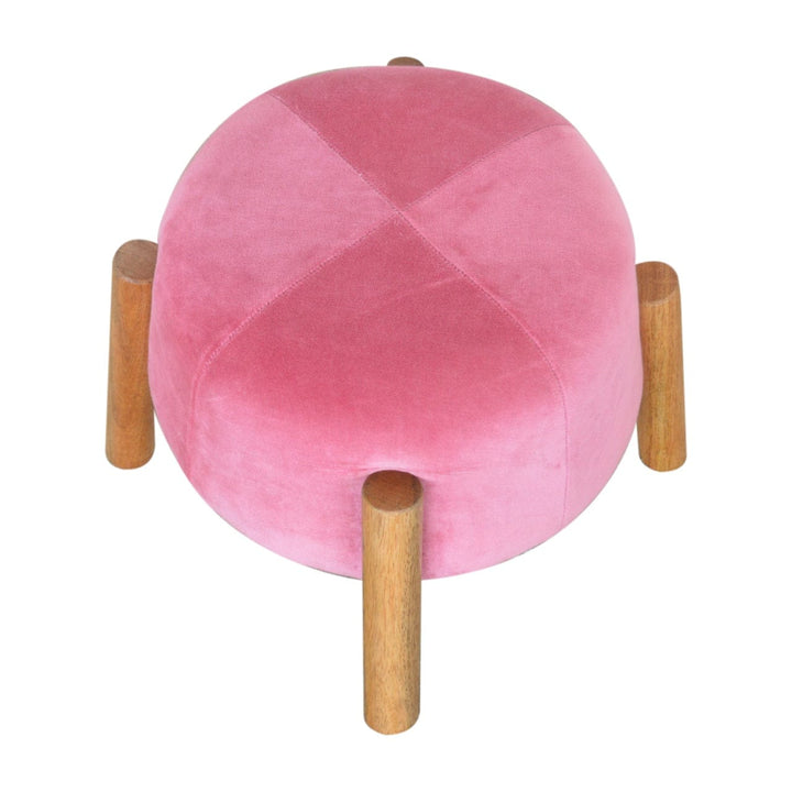 Pink Velvet Cone Footstool - Solid Mango Wood Accent Stool for Living Room - product view 3 showing handcrafted solid...