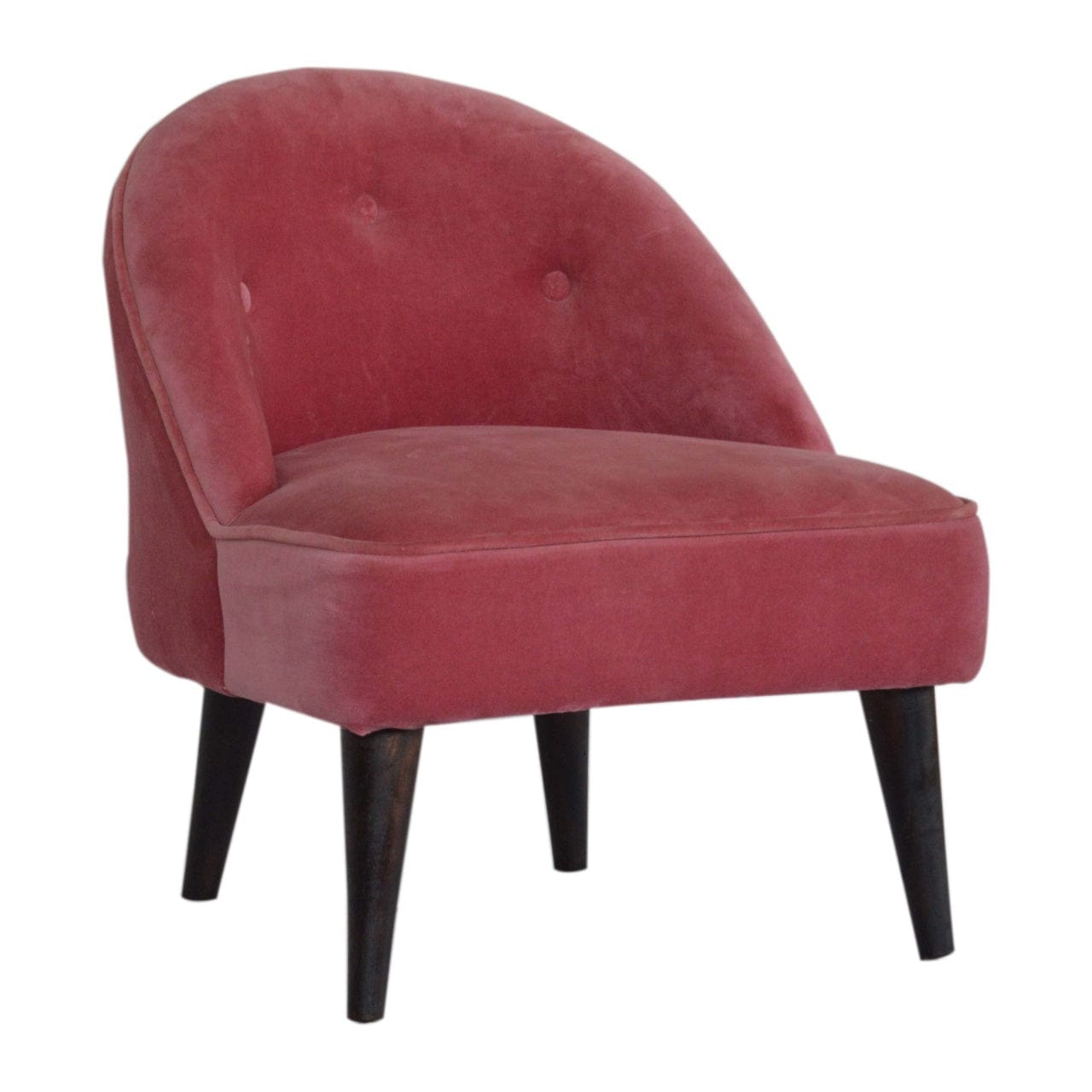 Pink Velvet Deep Button Chair in Solid Mango Wood - product view 2 showing handcrafted solid mango wood chair