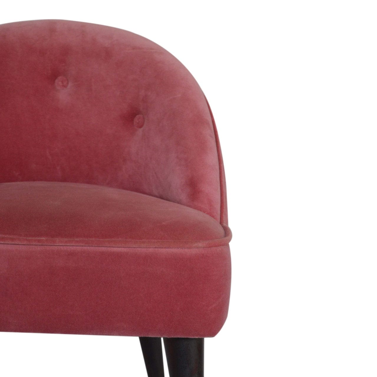 Pink Velvet Deep Button Chair in Solid Mango Wood - product view 4 showing handcrafted solid mango wood chair