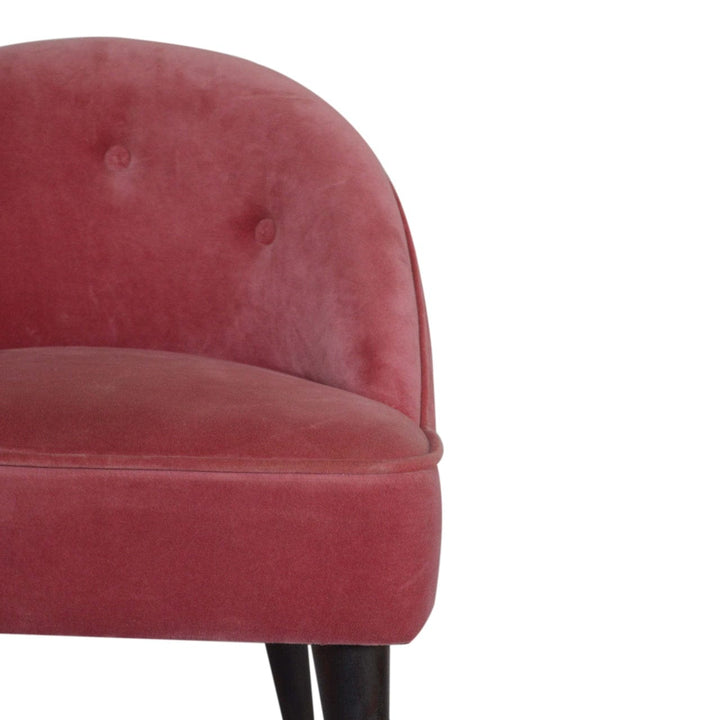 Pink Velvet Deep Button Chair in Solid Mango Wood - product view 4 showing handcrafted solid mango wood chair