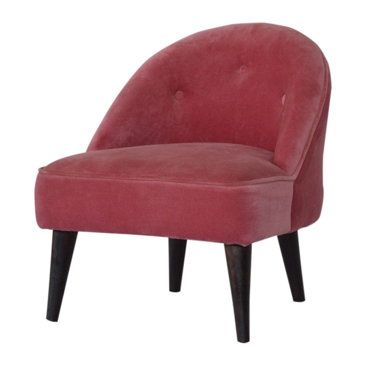 Pink Velvet Deep Button Chair in Solid Mango Wood - product view 3 showing handcrafted solid mango wood chair