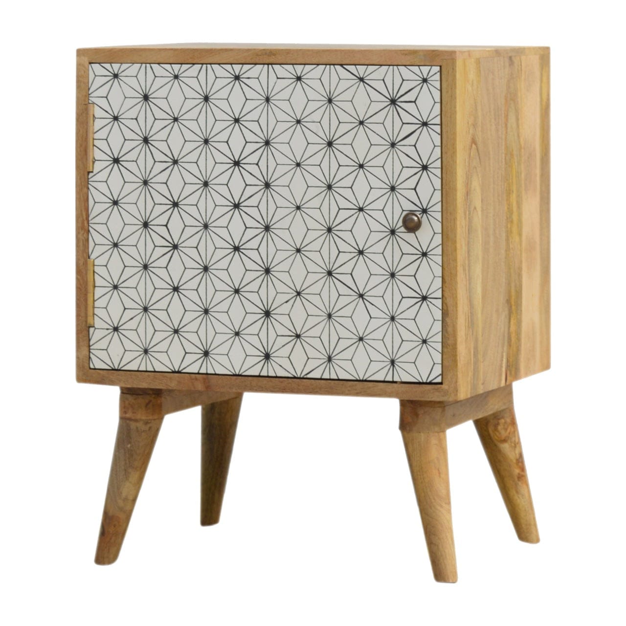 Prima Door Nightstand - Solid Mango Wood Bedside Table for Bedroom - product view 2 showing handcrafted solid mango wood...