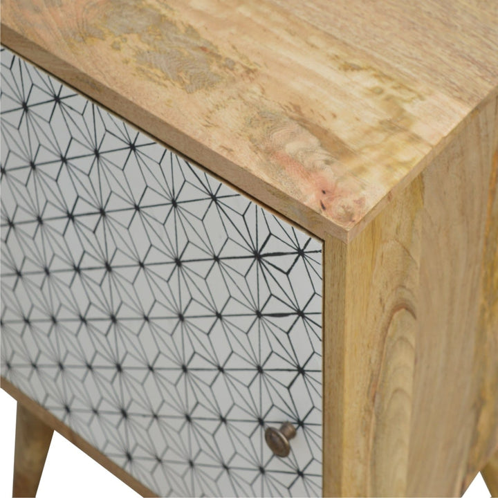 Prima Door Nightstand - Solid Mango Wood Bedside Table for Bedroom - product view 3 showing handcrafted solid mango wood...