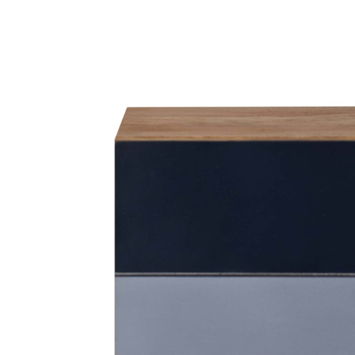 Quebec Blue Nightstand - Solid Mango Wood Bedside Table for Bedroom - product view 4 showing handcrafted solid mango wood...