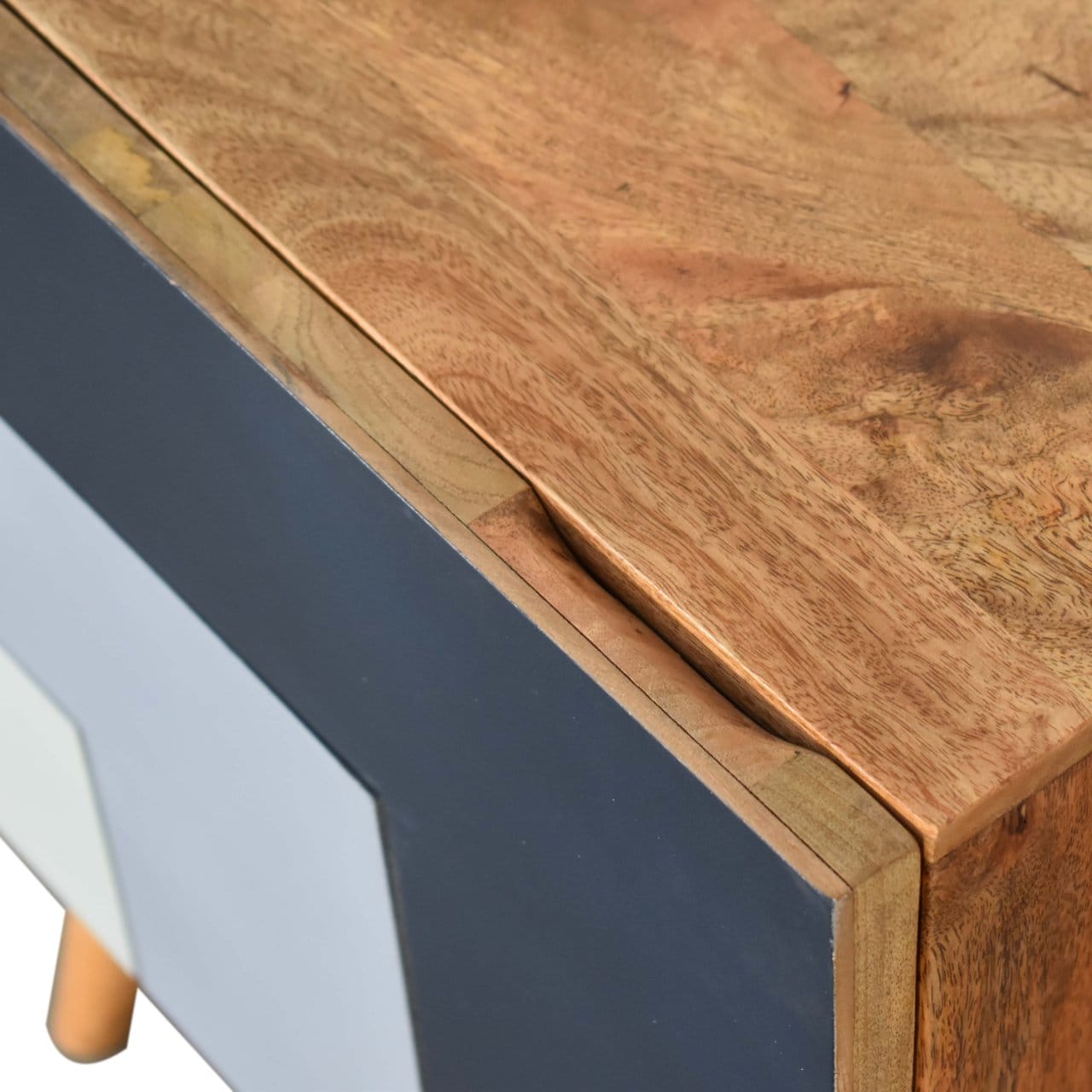 Quebec Blue Nightstand - Solid Mango Wood Bedside Table for Bedroom - product view 5 showing handcrafted solid mango wood...