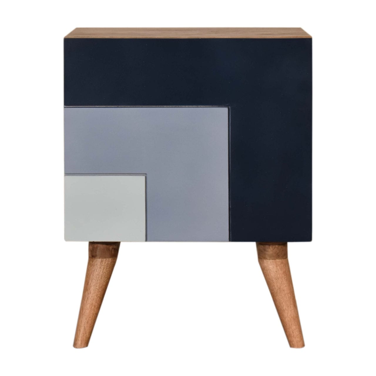 Quebec Blue Nightstand - Solid Mango Wood Bedside Table for Bedroom - main view showing handcrafted solid mango wood...