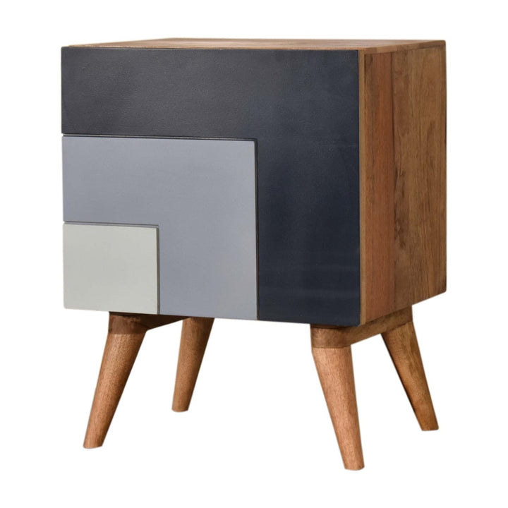 Quebec Blue Nightstand - Solid Mango Wood Bedside Table for Bedroom - product view 3 showing handcrafted solid mango wood...