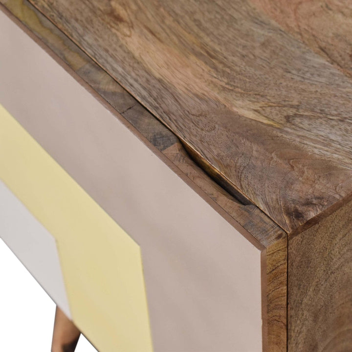 Quebec Yellow Nightstand - Solid Mango Wood Bedside Table for Bedroom - product view 5 showing handcrafted solid mango...