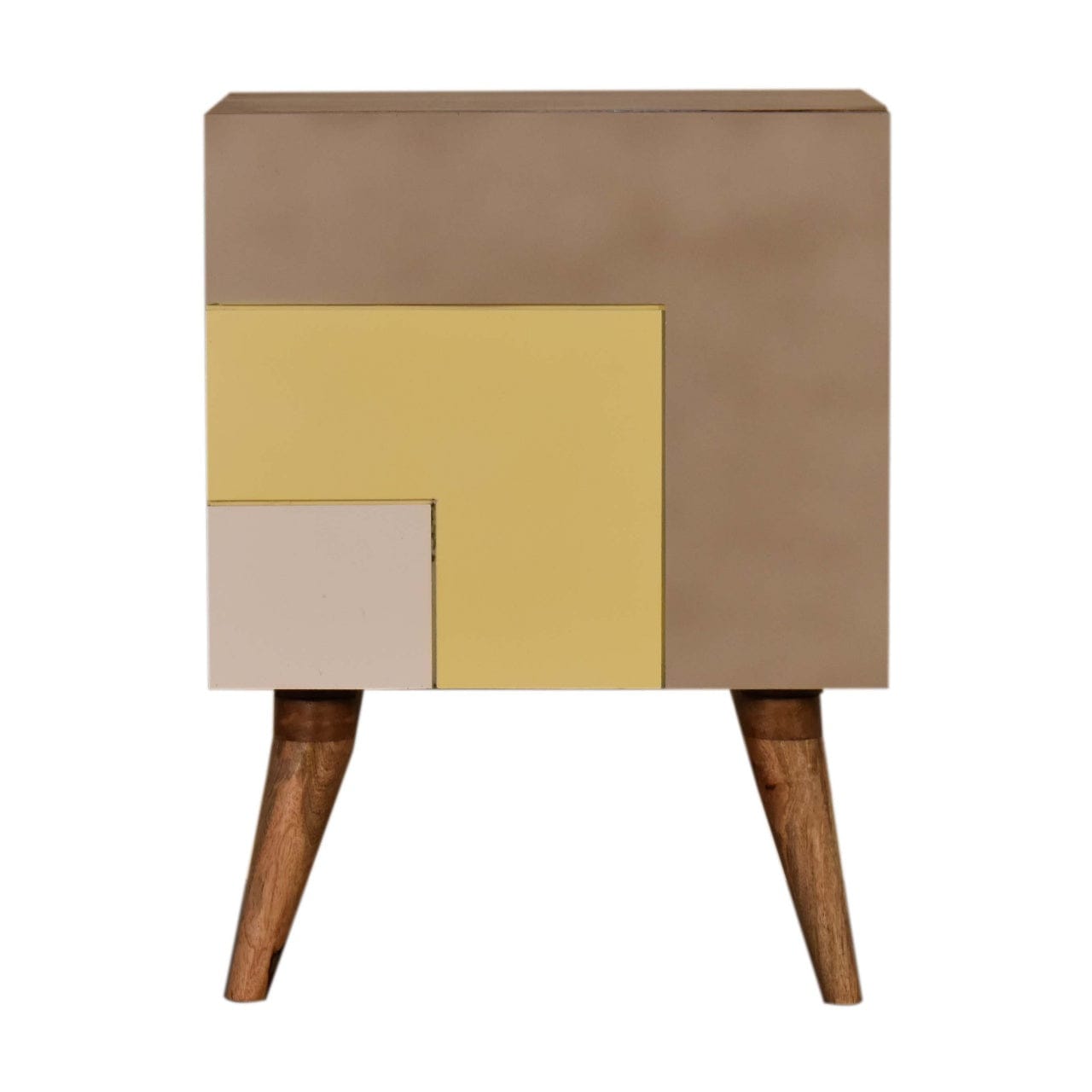 Quebec Yellow Nightstand - Solid Mango Wood Bedside Table for Bedroom - main view showing handcrafted solid mango wood...