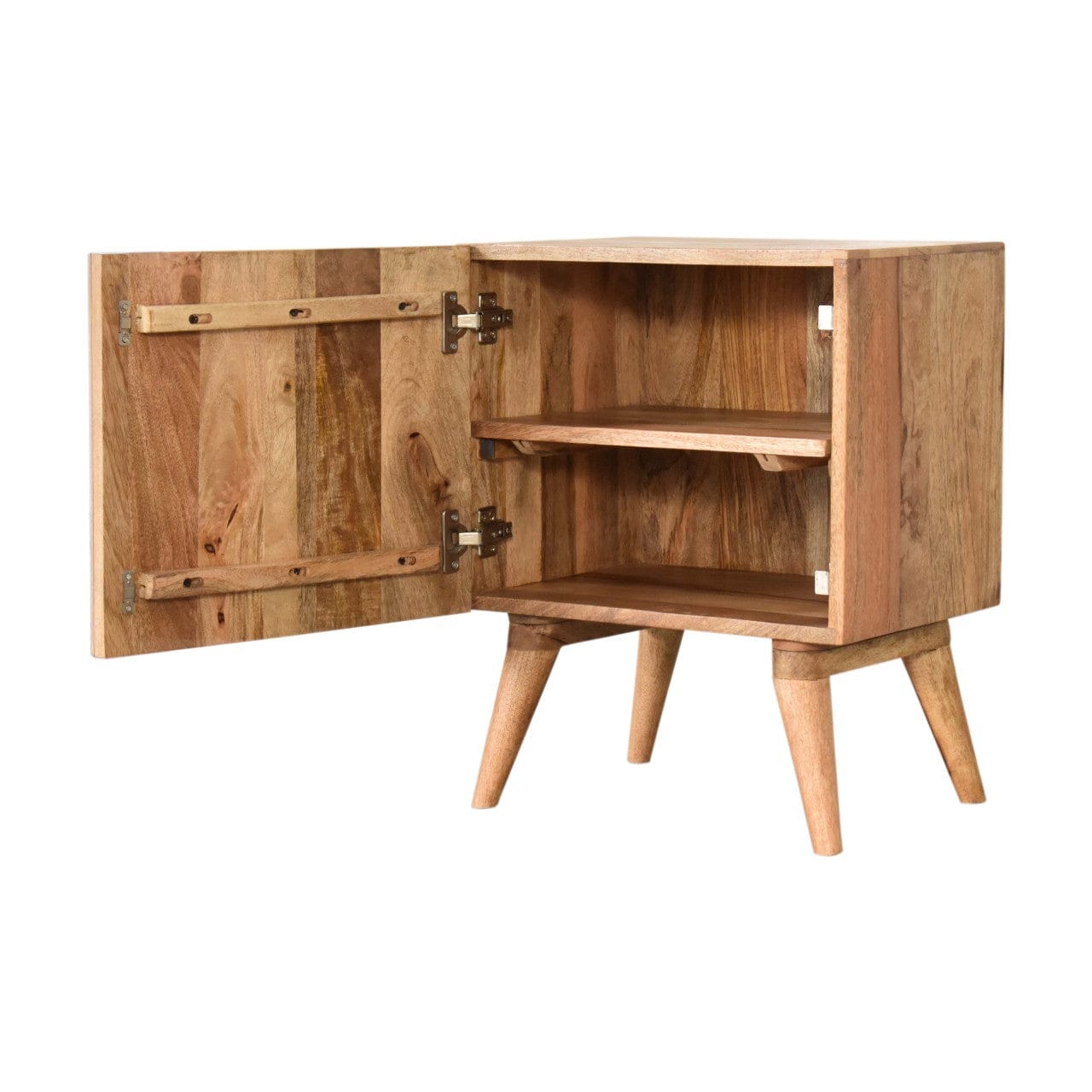 Quebec Yellow Nightstand - Solid Mango Wood Bedside Table for Bedroom - product view 6 showing handcrafted solid mango...