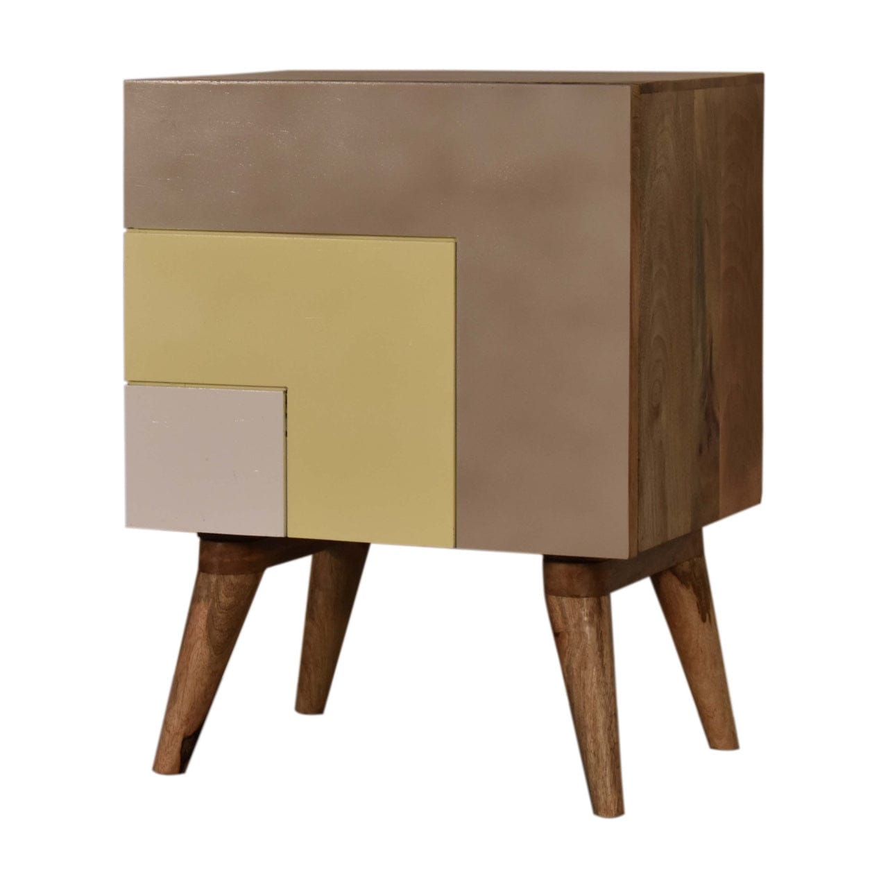 Quebec Yellow Nightstand - Solid Mango Wood Bedside Table for Bedroom - product view 2 showing handcrafted solid mango...
