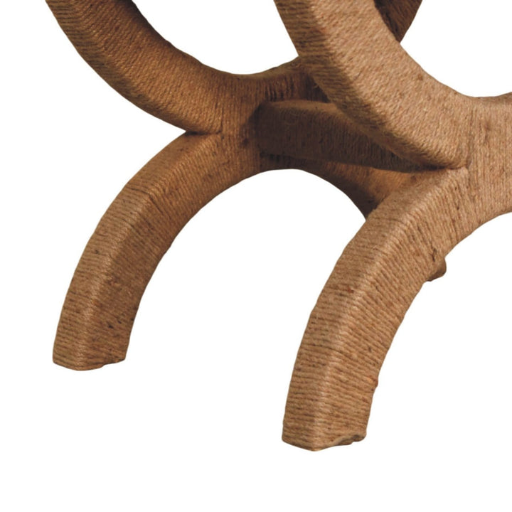 Rattan Arch Bench with Upholstered Linen Seat - Sculptural Woven Accent Bench in Solid Mango Wood - product view 9...