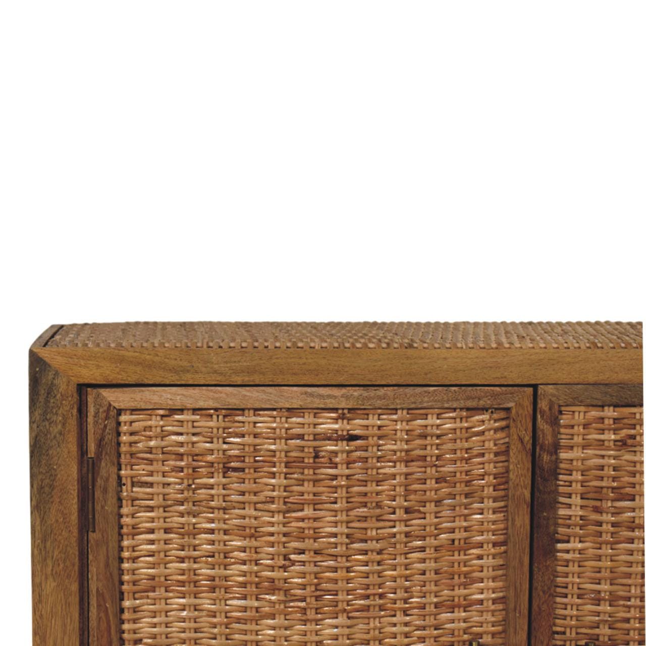 Rattan Oak 2 Door Sideboard - Solid Mango Wood Storage Cabinet with Handwoven Rattan Doors - product view 4 showing...