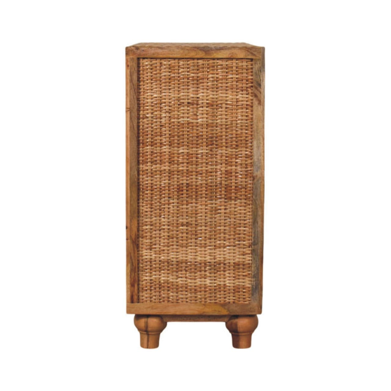Rattan Oak 2 Door Sideboard - Solid Mango Wood Storage Cabinet with Handwoven Rattan Doors - product view 8 showing...