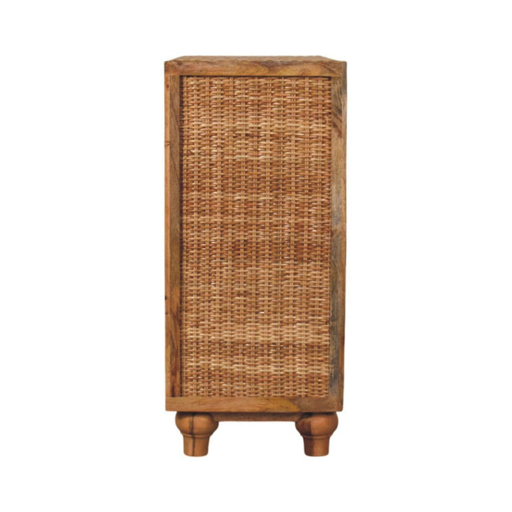 Rattan Oak 2 Door Sideboard - Solid Mango Wood Storage Cabinet with Handwoven Rattan Doors - product view 8 showing...