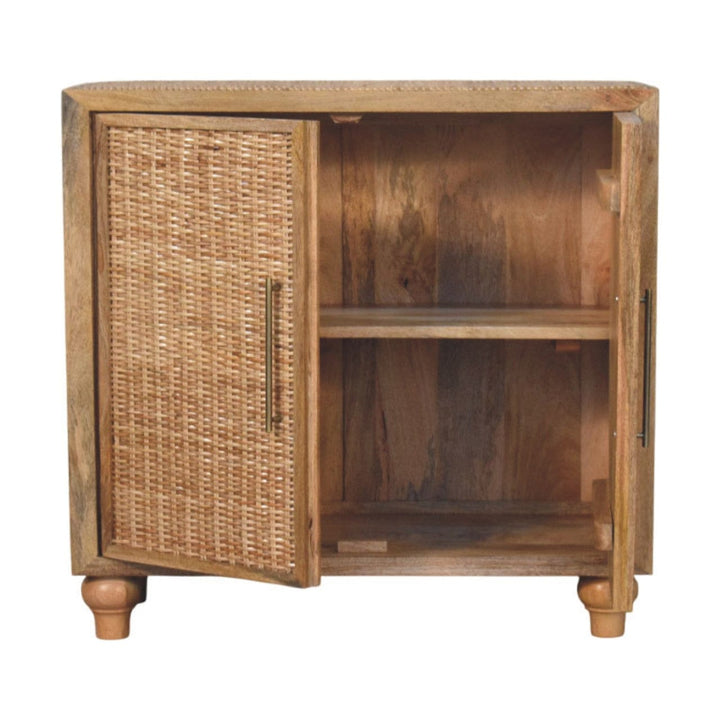 Rattan Oak 2 Door Sideboard - Solid Mango Wood Storage Cabinet with Handwoven Rattan Doors - product view 6 showing...