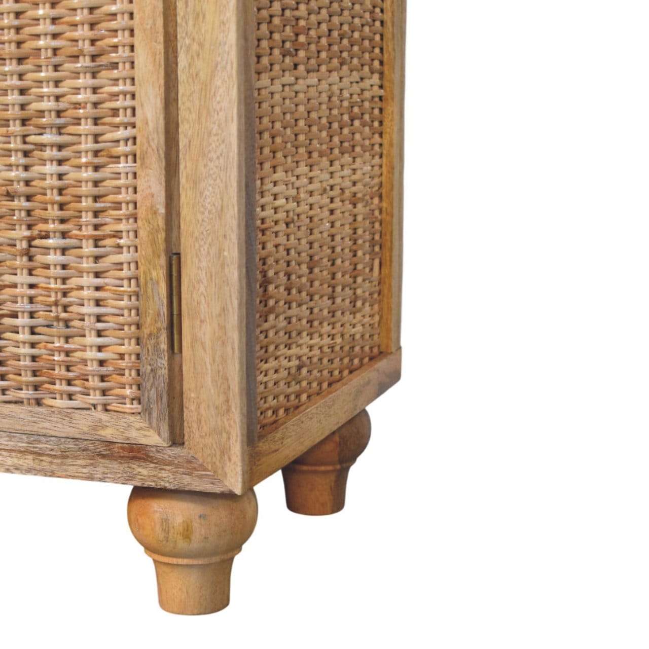 Rattan Oak 2 Door Sideboard - Solid Mango Wood Storage Cabinet with Handwoven Rattan Doors - product view 7 showing...