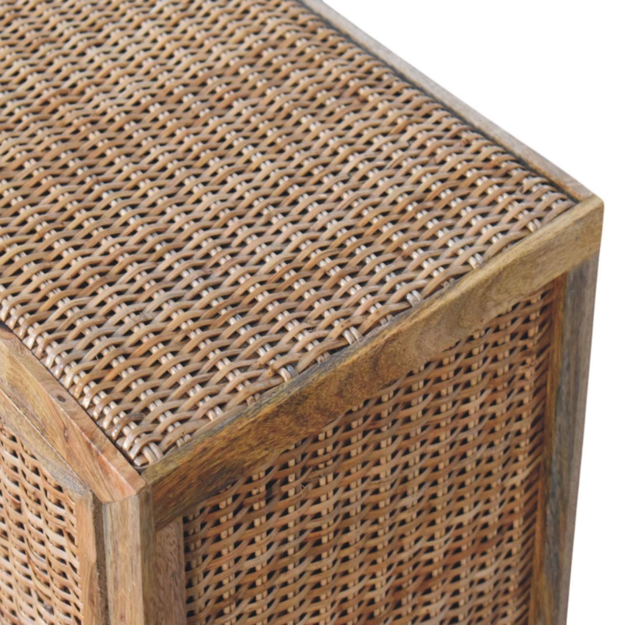 Rattan Oak 2 Door Sideboard - Solid Mango Wood Storage Cabinet with Handwoven Rattan Doors - product view 5 showing...