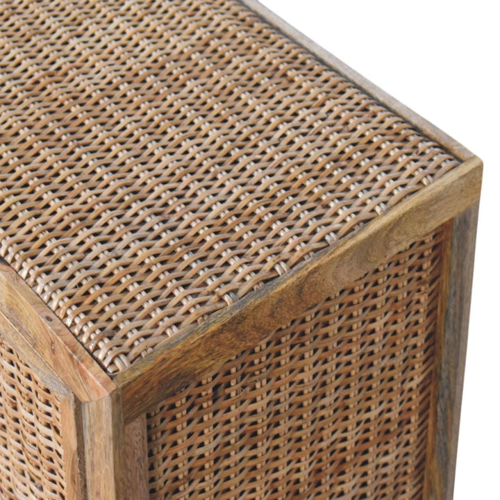 Rattan Oak 2 Door Sideboard - Solid Mango Wood Storage Cabinet with Handwoven Rattan Doors - product view 5 showing...