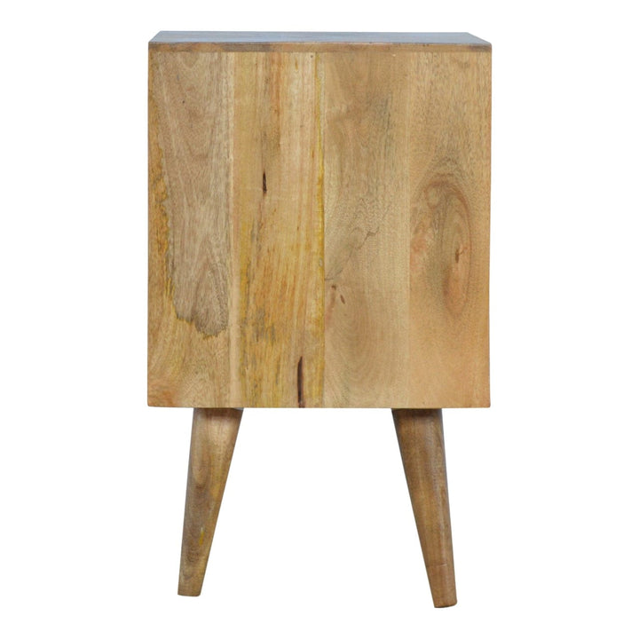 Removeable Grey and White Nightstand - Solid Mango Wood Bedside Table for Bedroom - product view 7 showing handcrafted...
