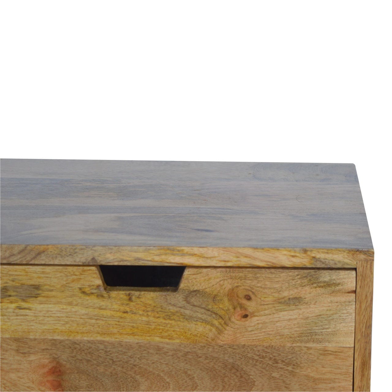 Removeable Grey and White Nightstand - Solid Mango Wood Bedside Table for Bedroom - product view 5 showing handcrafted...
