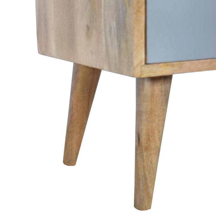Removeable Grey and White Nightstand - Solid Mango Wood Bedside Table for Bedroom - product view 3 showing handcrafted...
