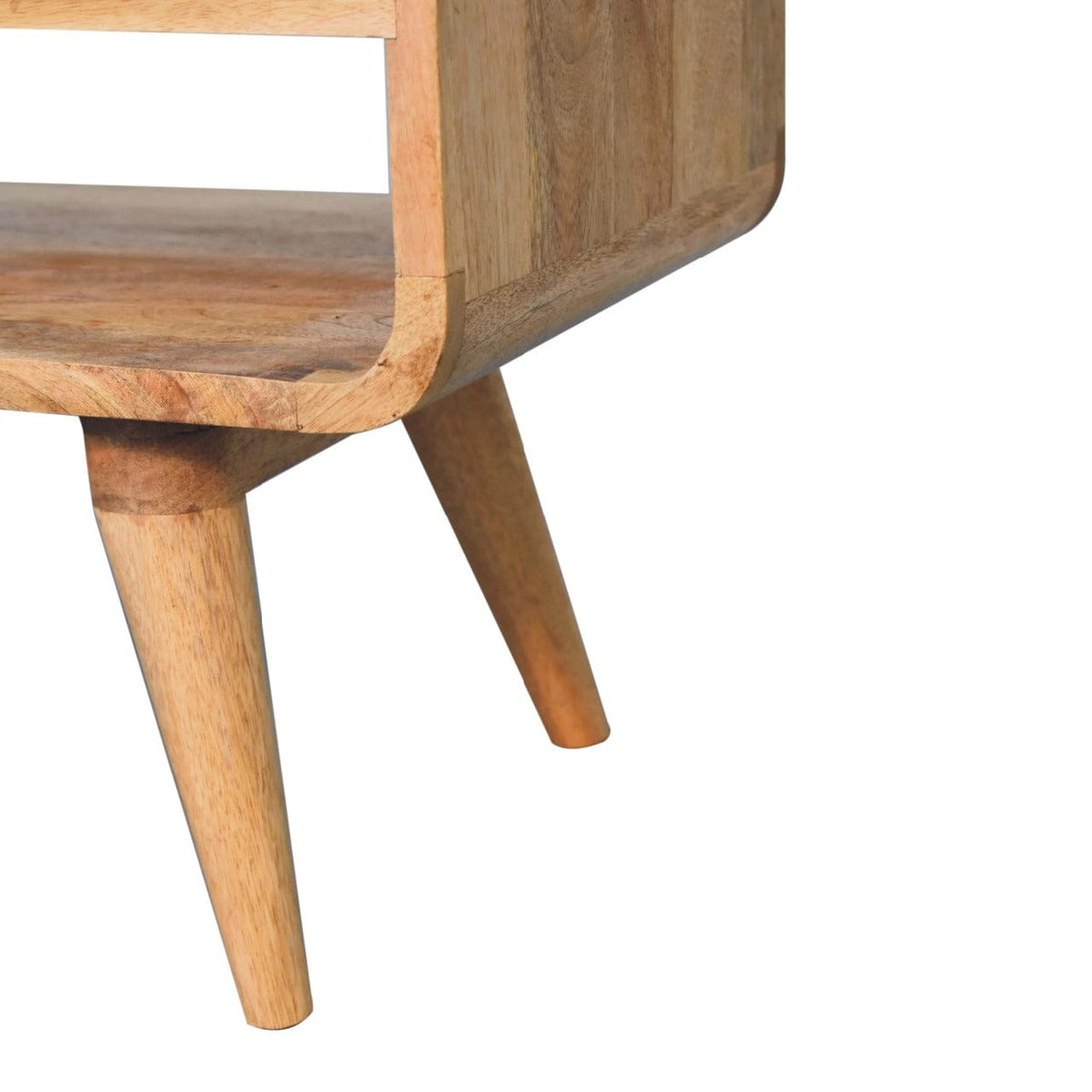 Reverse Curve Oak-ish TV Stand - Solid Mango Wood Entertainment Center for Living Room - product view 6 showing...
