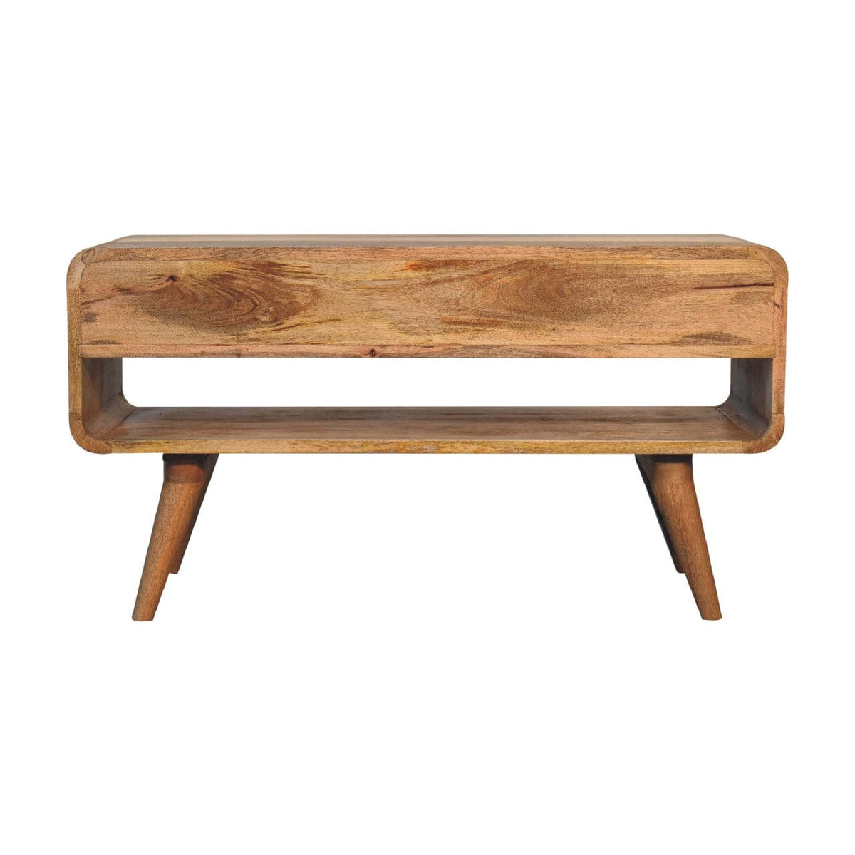 Reverse Curve Oak-ish TV Stand - Solid Mango Wood Entertainment Center for Living Room - product view 8 showing...