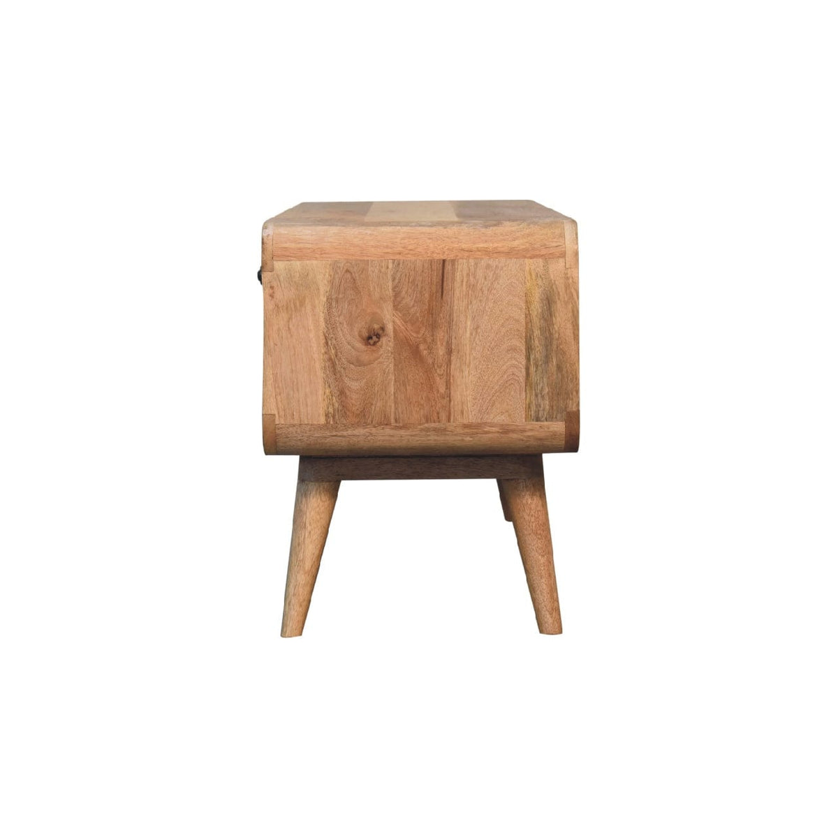 Reverse Curve Oak-ish TV Stand - Solid Mango Wood Entertainment Center for Living Room - product view 7 showing...