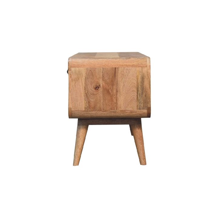 Reverse Curve Oak-ish TV Stand - Solid Mango Wood Entertainment Center for Living Room - product view 7 showing...