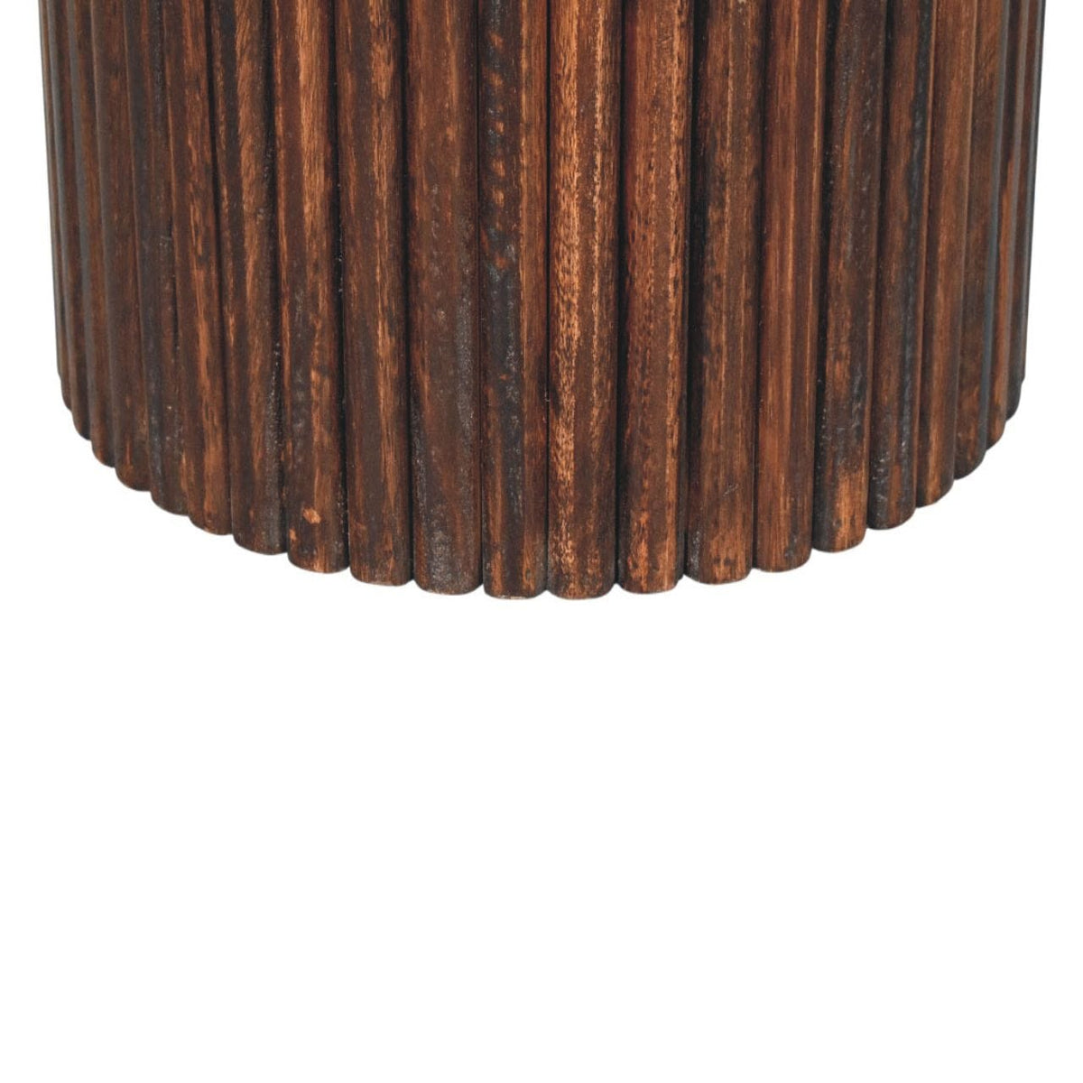 Ribbed Leather Accent Stool with Solid Mango Wood Base - product view 6 showing handcrafted solid mango wood stool