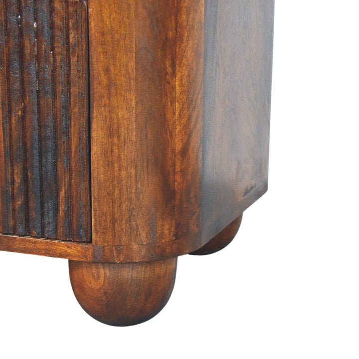 Ribera Chestnut Bedside Table - Solid Mango Wood Nightstand with Drawers - product view 7 showing handcrafted solid mango...