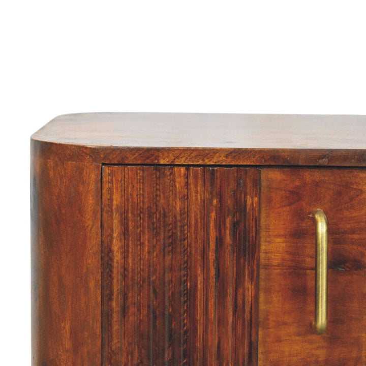 Ribera Chestnut Bedside Table - Solid Mango Wood Nightstand with Drawers - product view 6 showing handcrafted solid mango...