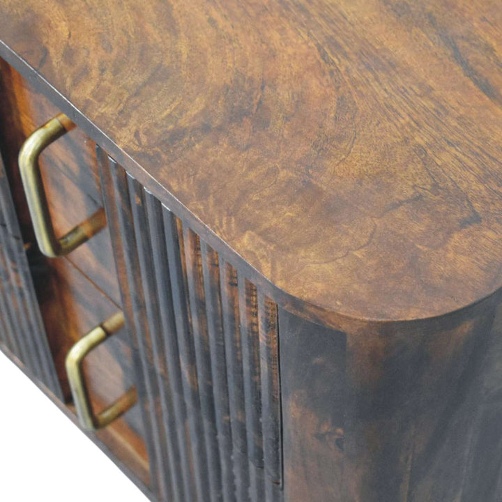Ribera Chestnut Bedside Table - Solid Mango Wood Nightstand with Drawers - product view 8 showing handcrafted solid mango...