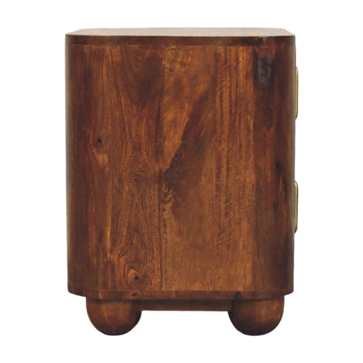 Ribera Chestnut Bedside Table - Solid Mango Wood Nightstand with Drawers - product view 3 showing handcrafted solid mango...