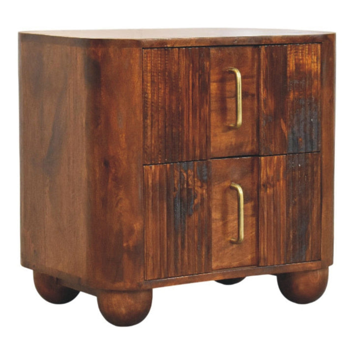 Ribera Chestnut Bedside Table - Solid Mango Wood Nightstand with Drawers - product view 4 showing handcrafted solid mango...