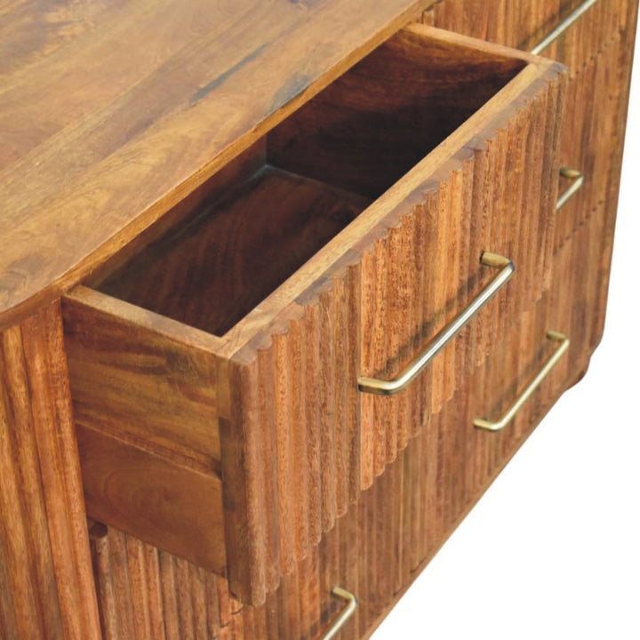 Ridgefront Dresser - Solid Mango Wood Storage Chest for Bedroom - product view 6 showing handcrafted solid mango wood dresser