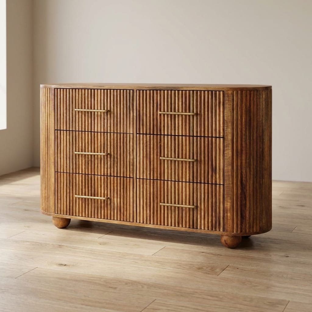 Ridgefront Dresser - Solid Mango Wood Storage Chest for Bedroom - main view showing handcrafted solid mango wood dresser