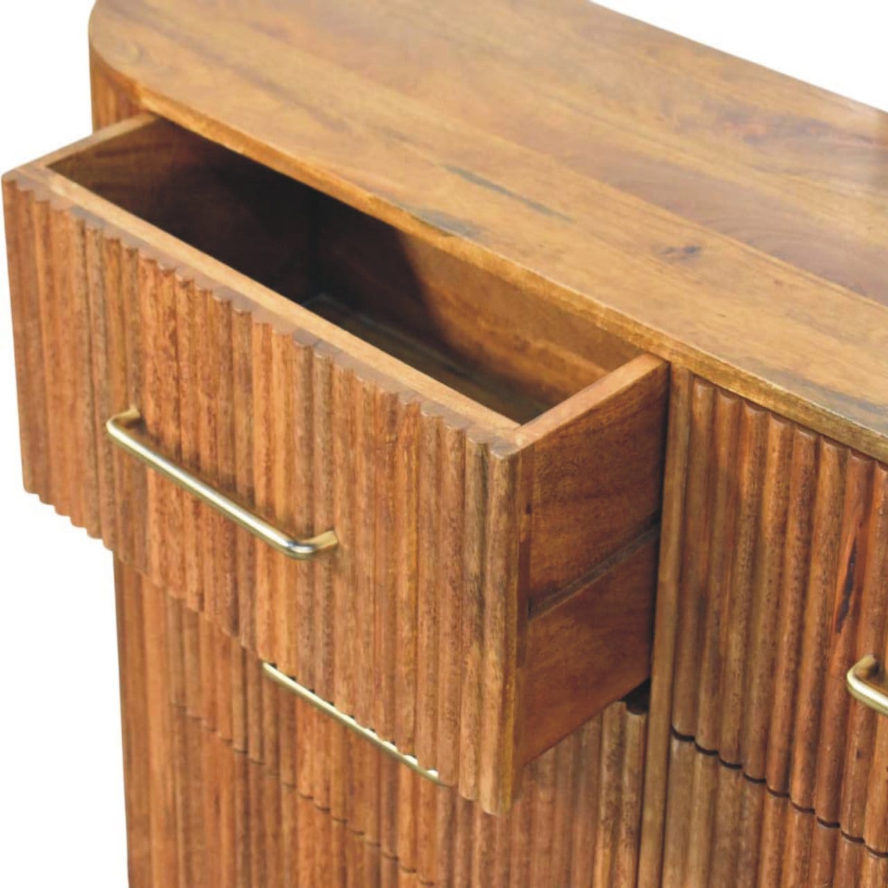 Ridgefront Dresser - Solid Mango Wood Storage Chest for Bedroom - product view 5 showing handcrafted solid mango wood dresser