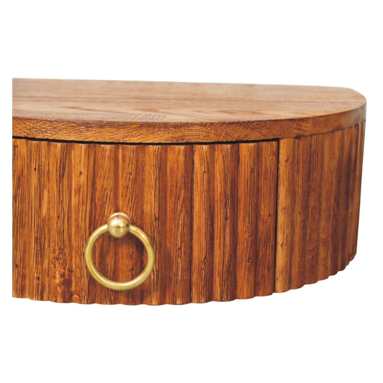 Ring Pull Wall Nightstand in Tiger Oak Finish - Solid Mango Wood Floating Bedside Table - product view 5 showing...