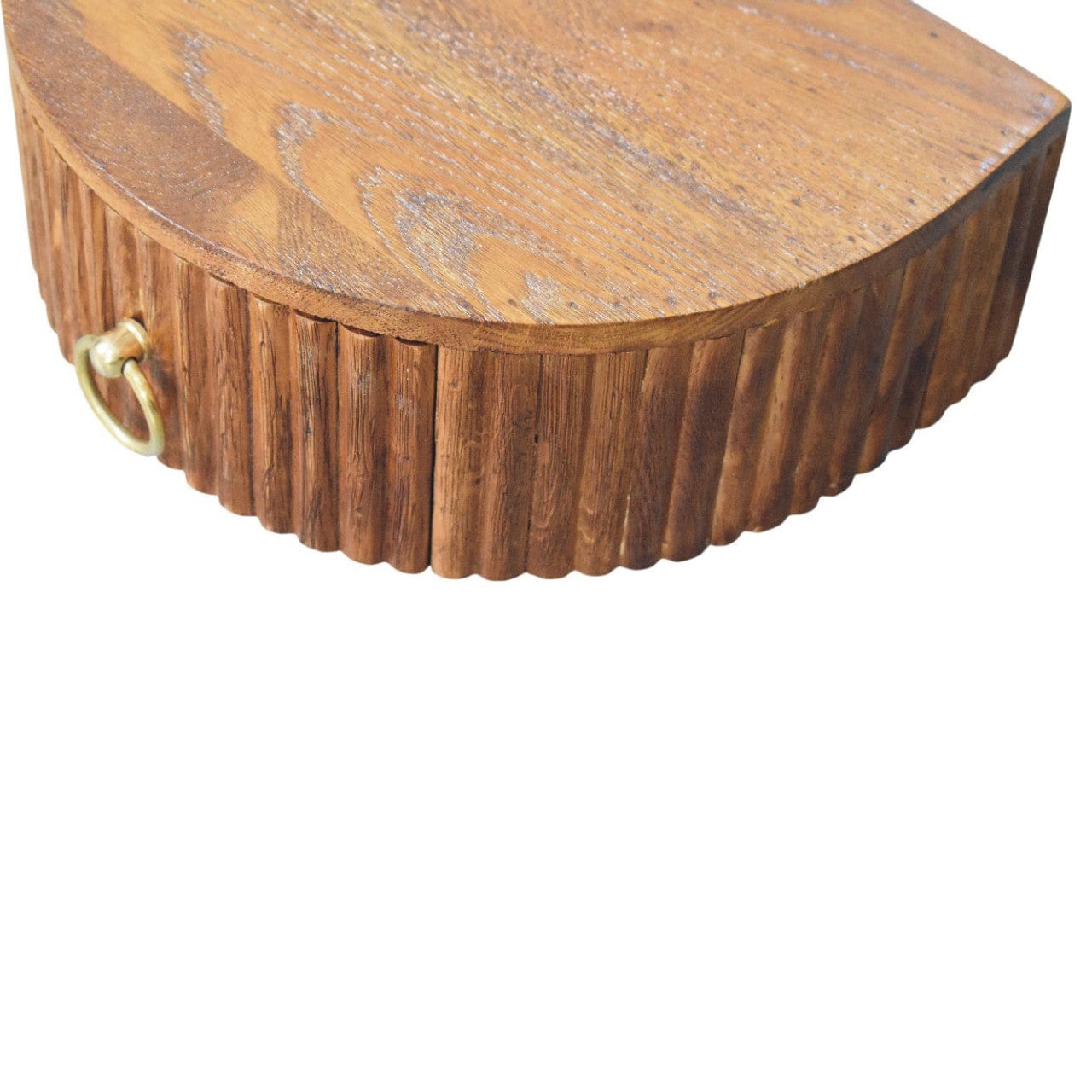 Ring Pull Wall Nightstand in Tiger Oak Finish - Solid Mango Wood Floating Bedside Table - product view 6 showing...