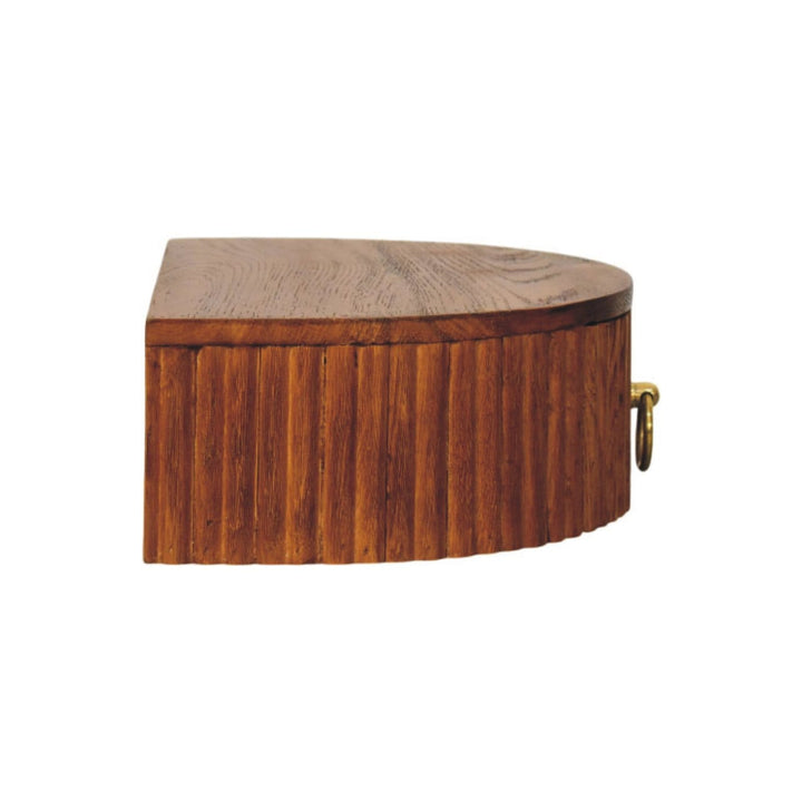 Ring Pull Wall Nightstand in Tiger Oak Finish - Solid Mango Wood Floating Bedside Table - product view 8 showing...