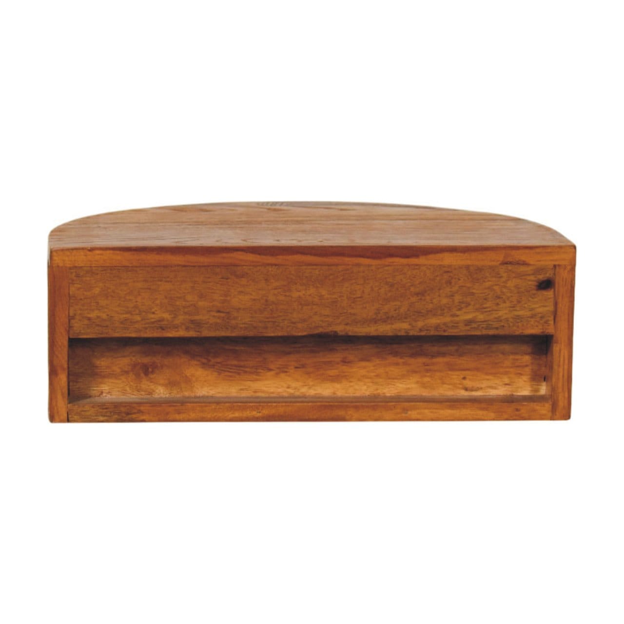 Ring Pull Wall Nightstand in Tiger Oak Finish - Solid Mango Wood Floating Bedside Table - product view 9 showing...