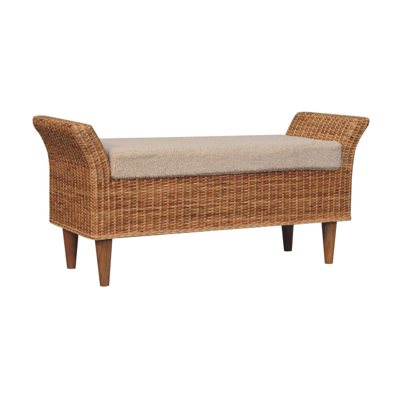 Riviera Woven Bench - Solid Mango Wood Seating Furniture for Entryway - product view 3 showing handcrafted solid mango...
