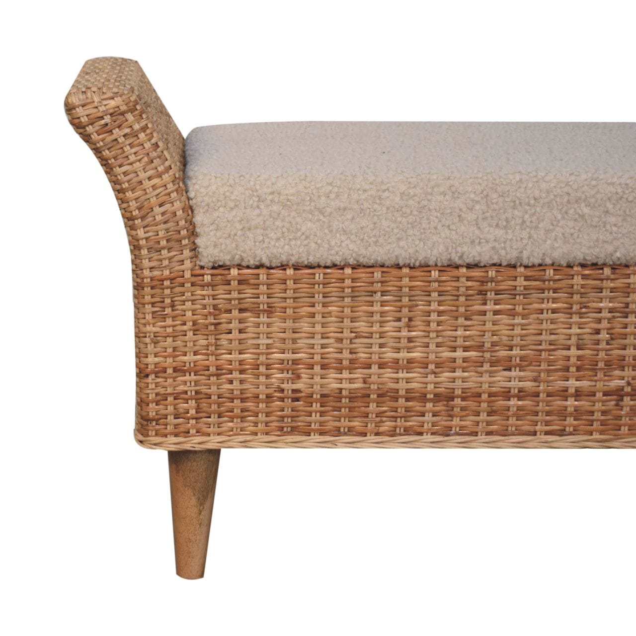 Riviera Woven Bench - Solid Mango Wood Seating Furniture for Entryway - product view 5 showing handcrafted solid mango...