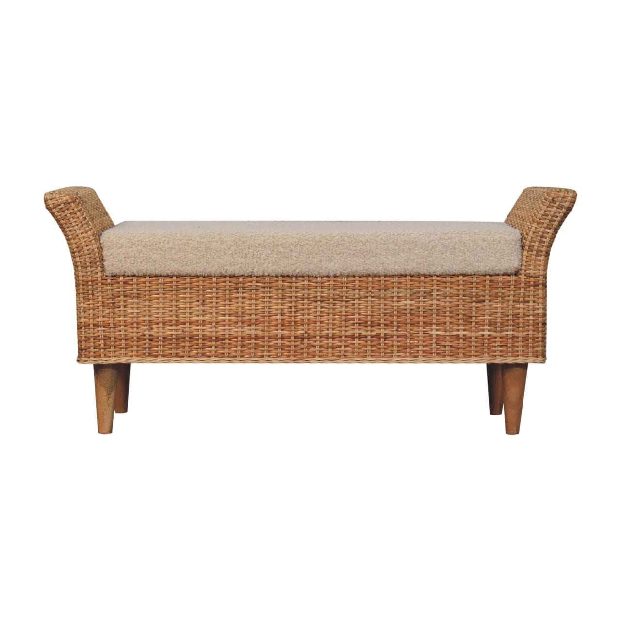 Riviera Woven Bench - Solid Mango Wood Seating Furniture for Entryway - product view 2 showing handcrafted solid mango...