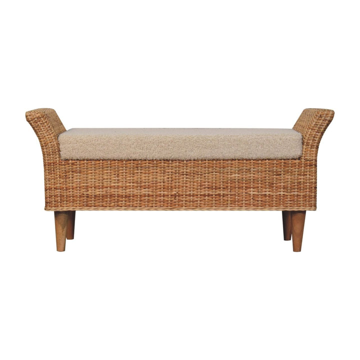 Riviera Woven Bench - Solid Mango Wood Seating Furniture for Entryway - product view 2 showing handcrafted solid mango...