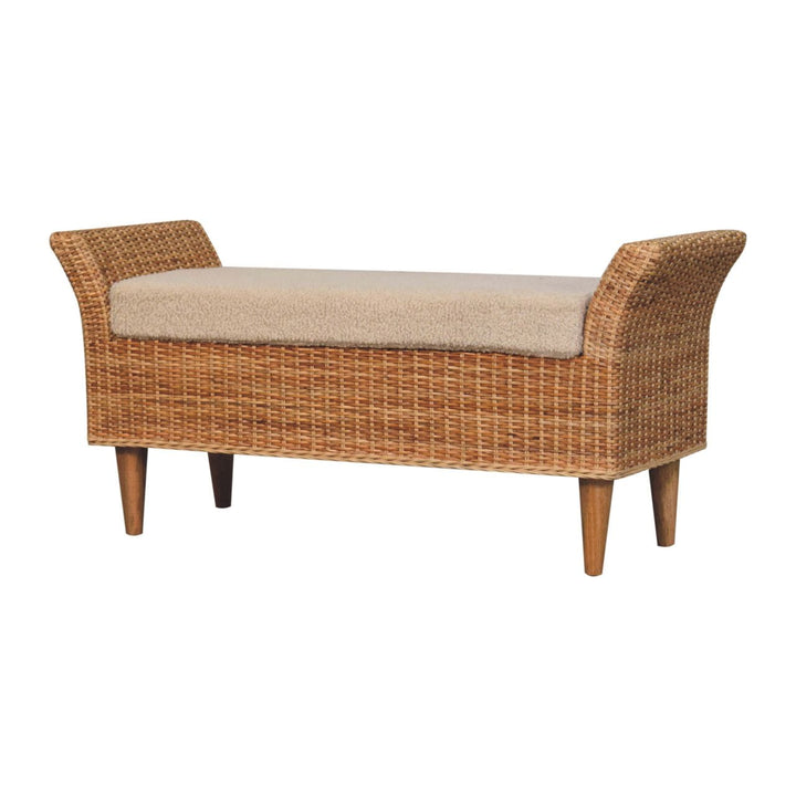 Riviera Woven Bench - Solid Mango Wood Seating Furniture for Entryway - product view 4 showing handcrafted solid mango...