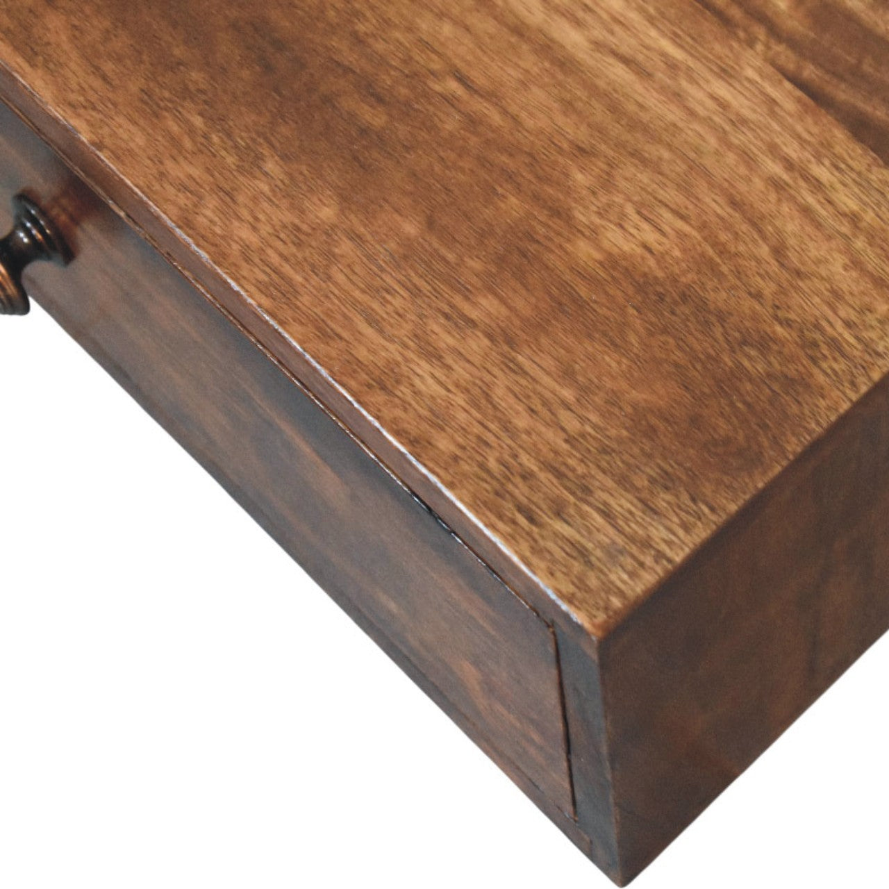 Roasted Almond Slim Console Table in Solid Mango Wood - product view 5 showing handcrafted solid mango wood console table